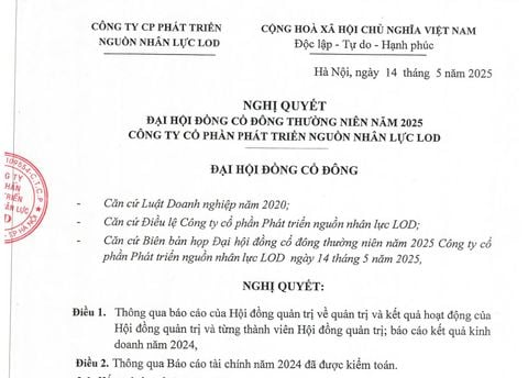 Nghị quyết Đại hội đồng cổ đông thường niên năm 2025 ngày 14/05/2025_Công ty CPPT Nguồn nhân lực LOD