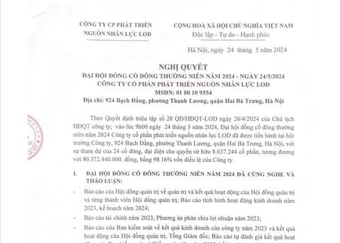 Nghị quyết Đại hội đồng cổ đông thường niên năm 2024 ngày 26/04/2024_Công ty CPPT Nguồn nhân lực LOD