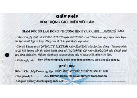 Giấy phép hoạt động giới thiệu việc làm