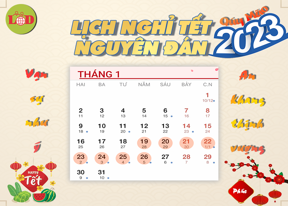 Thông báo lịch nghỉ Tết Nguyên Đán 2023