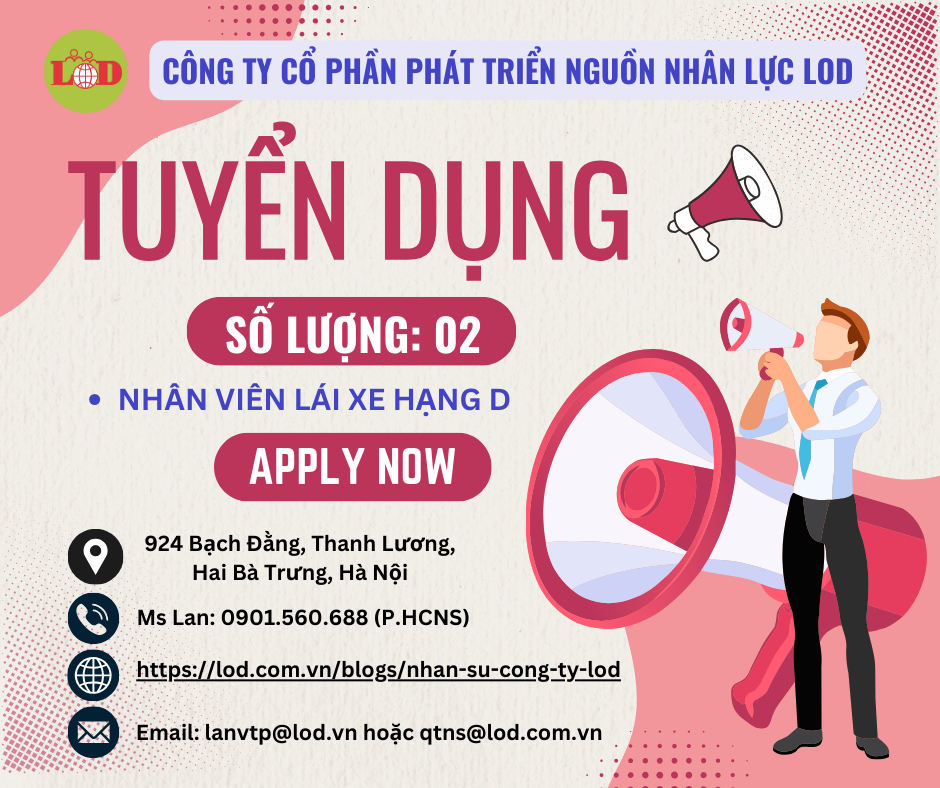 [TUYỂN DỤNG] 02 NHÂN VIÊN LÁI XE HẠNG D