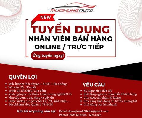MƯỜI HÙNG AUTO TUYỂN DỤNG - NHÂN VIÊN BÁN HÀNG ONLINE/ TRỰC TIẾP