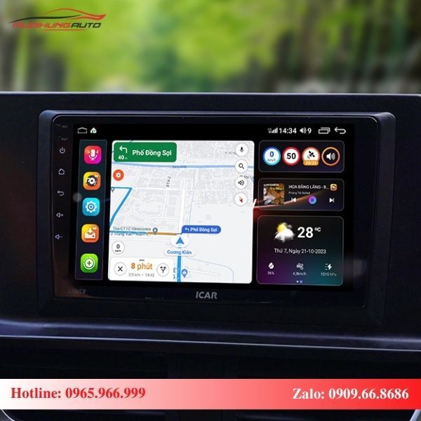 Màn hình Android ICAR Elliview U5 Deluxe hiển thị Widget dự báo thời tiết