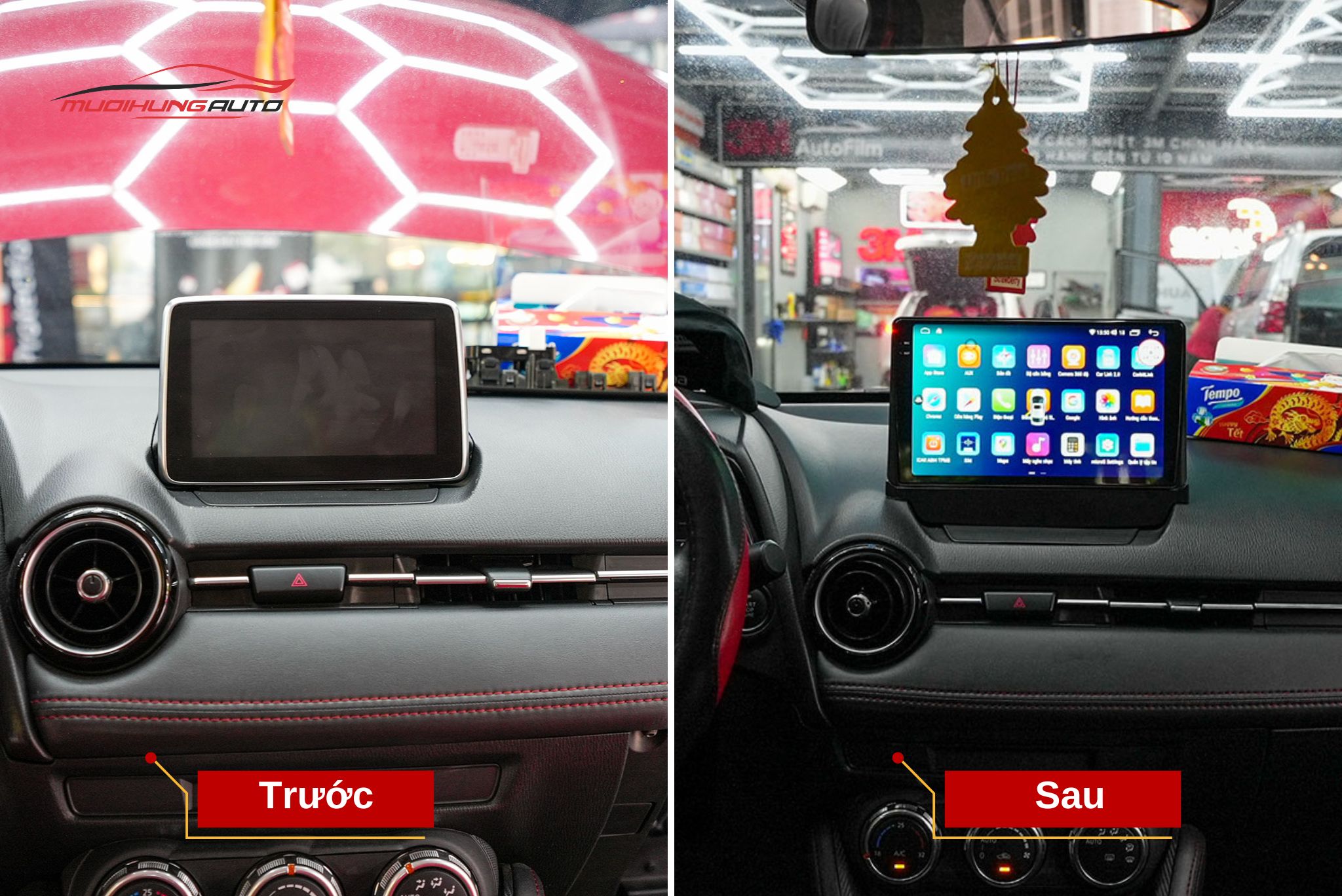 Trước và sau khi lắp màn hình Carteck M700 360 2K