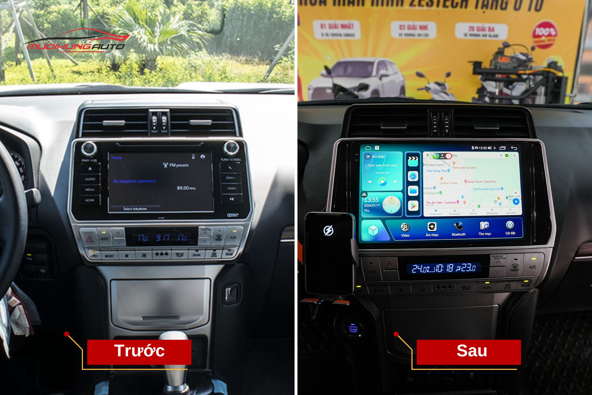 Trước và sau khi lắp màn hình Carteck M700 360 2K