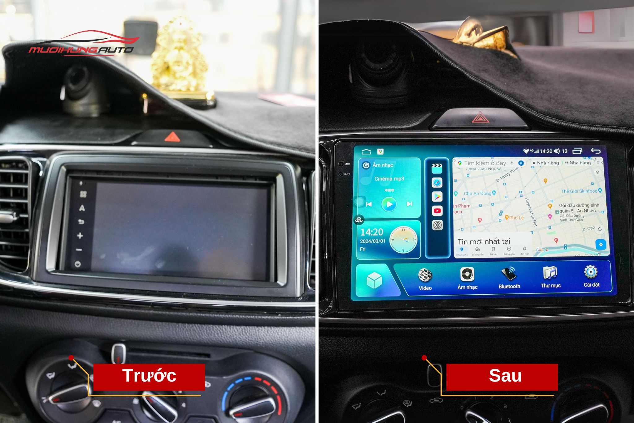 Trước và sau khi lắp màn hình Carteck M700 360 2K