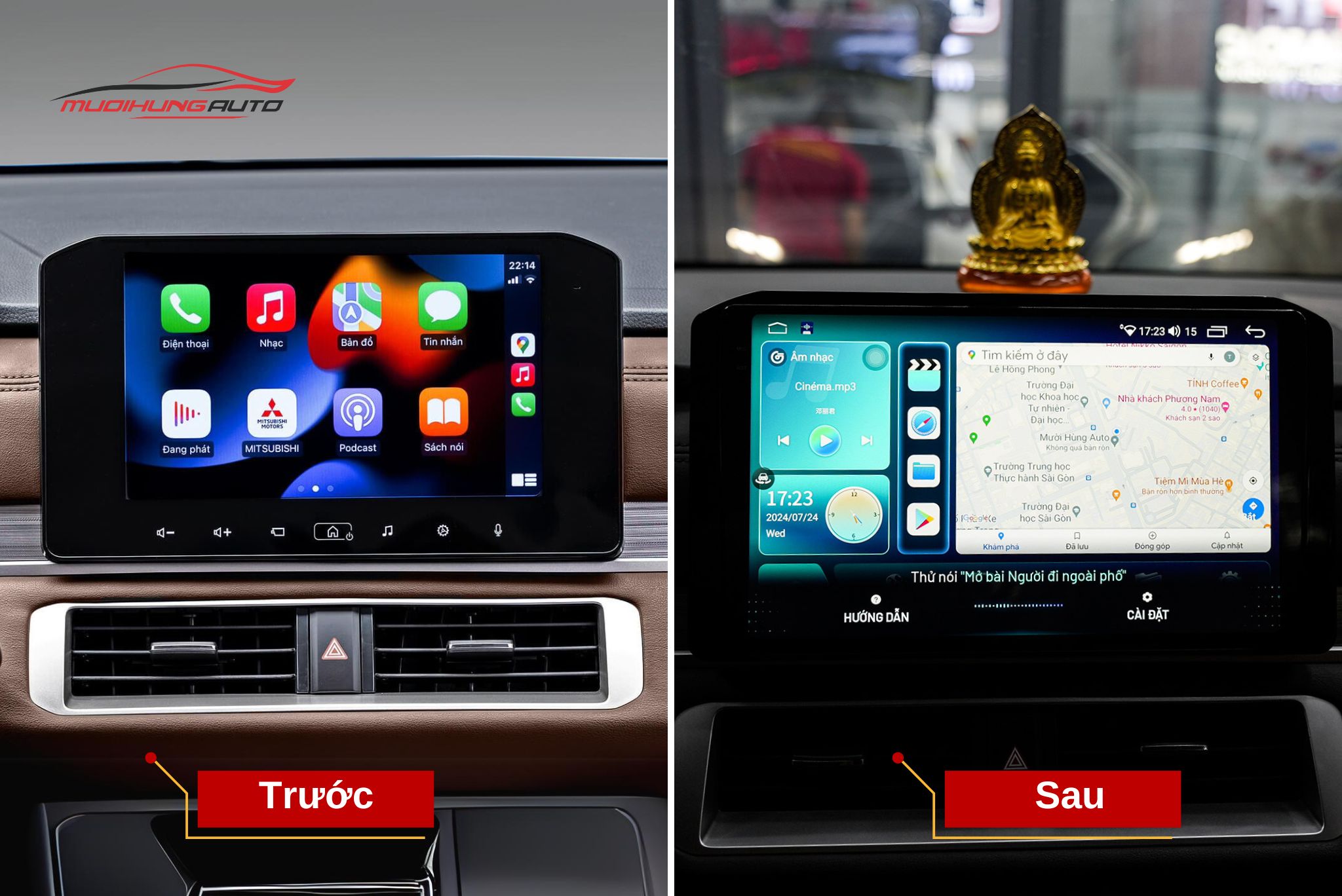 Trước và sau khi lắp màn hình Carteck M700 2K