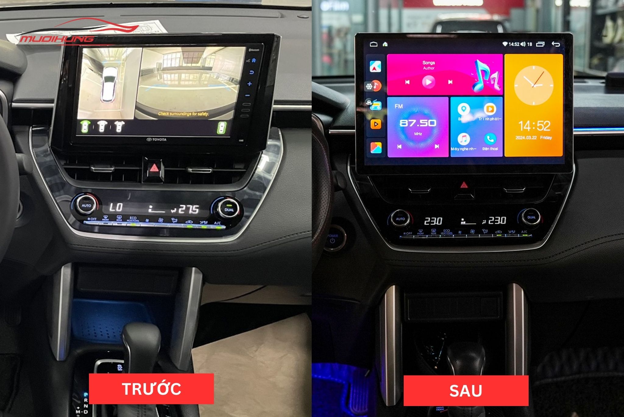 Trước và sau khi lắp màn hình Carteck M600 360 2K cho xe Toyota Cross Hybrid 2022
