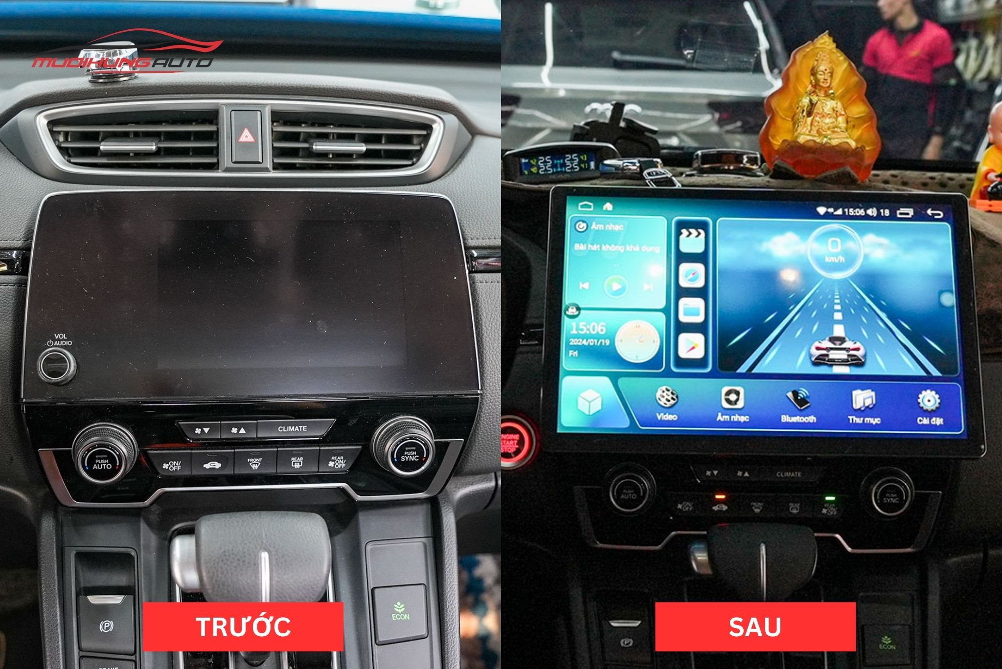 Trước và sau khi lắp màn hình Carteck M600 360 2K cho xe ô tô Honda CRV 2019