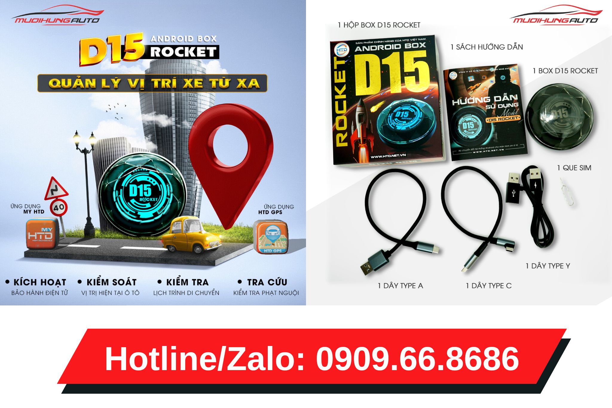 Android box cho ô tô HTD D15 Rocket