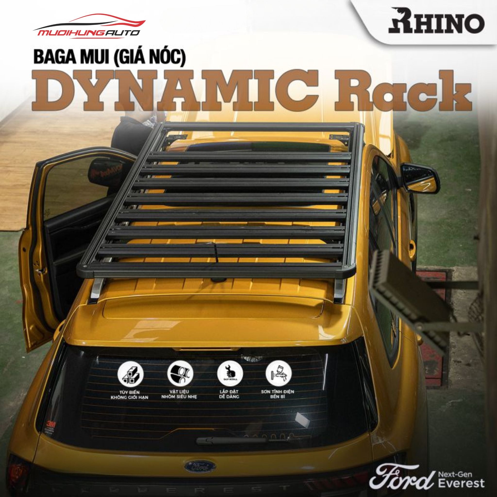 Baga chở đồ nóc xe Nhôm Rhino Dynamic cho xe SUVs