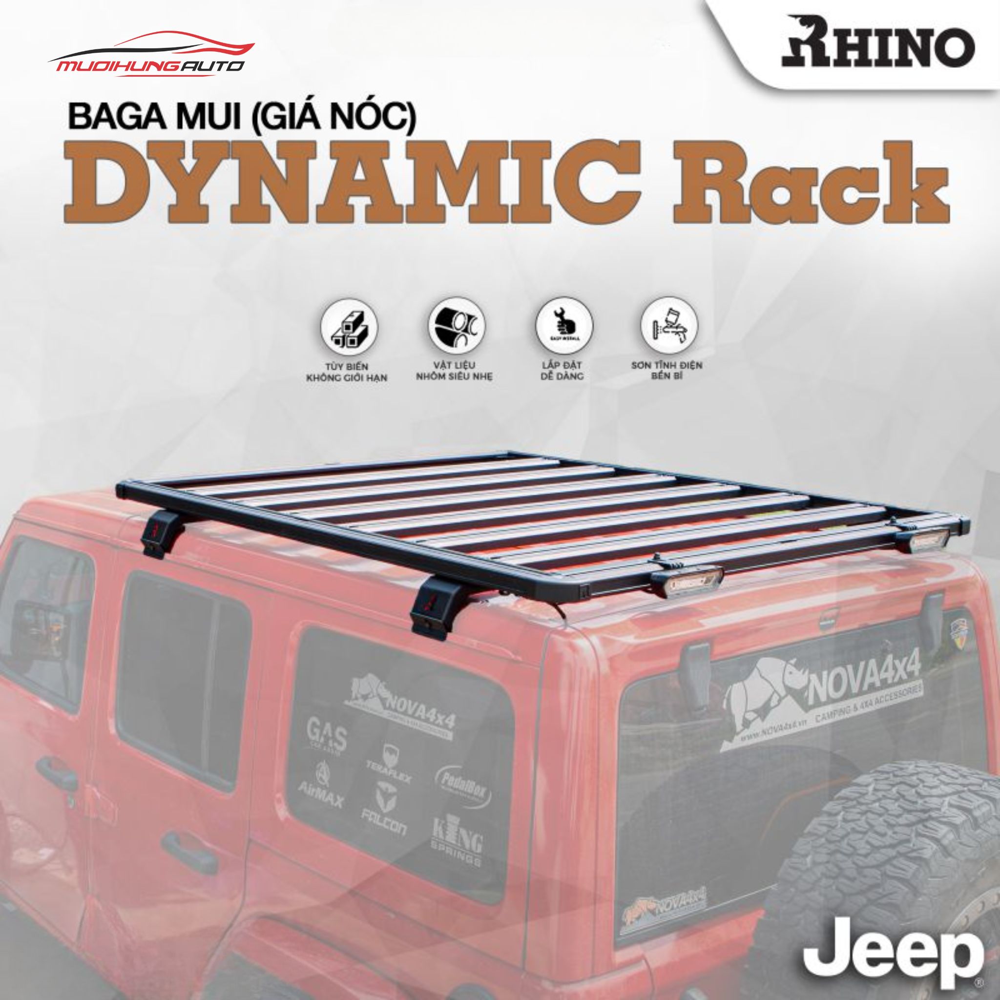 Baga mui Nhôm Rhino Dynamic xe Jeep