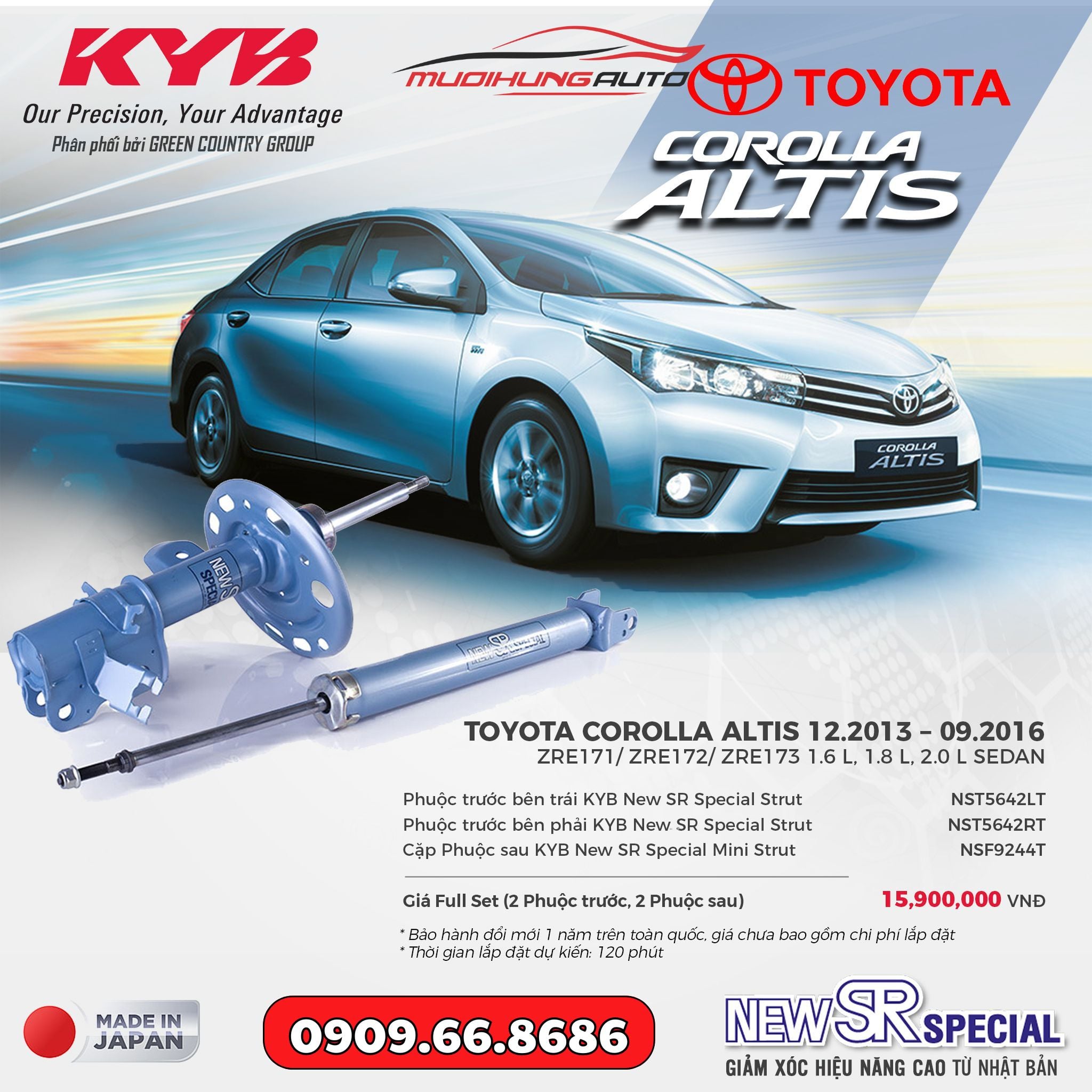 Bộ phuộc giảm xóc KYB New SR Special xe Toyota Corolla Altis 2013-2016