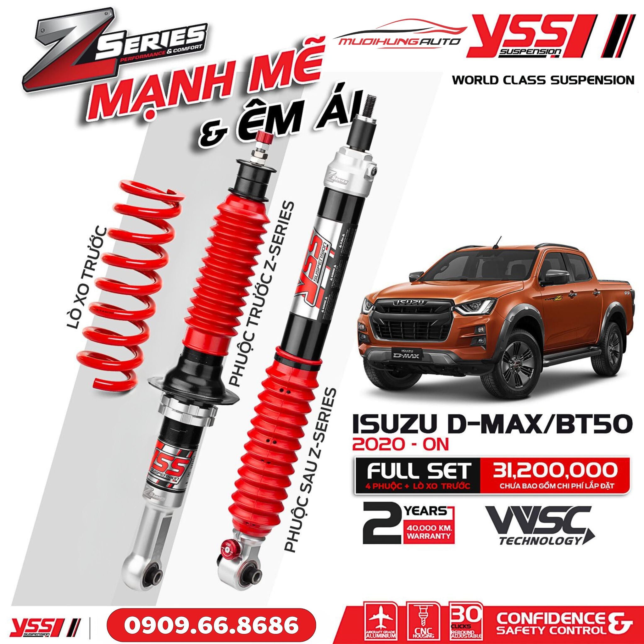 Bộ phuộc giảm xóc YSS Z-SERIES xe Mazda BT50 2020 - ON