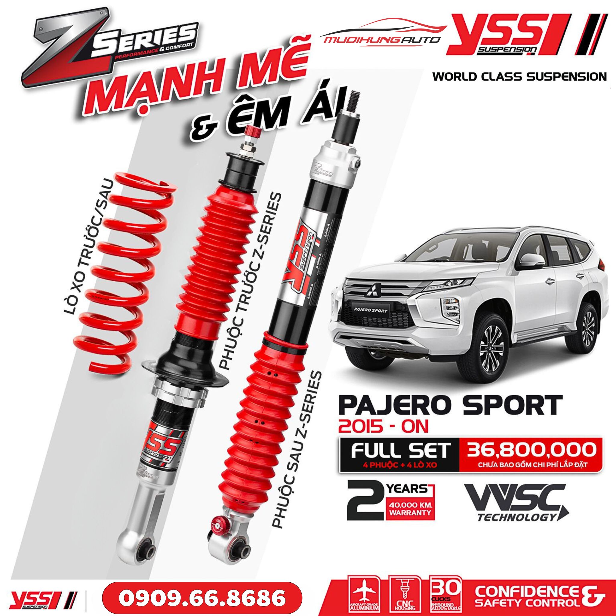 Bộ phuộc giảm xóc YSS Z-SERIES xe Mitsubishi Pajero Sport 2015 - ON