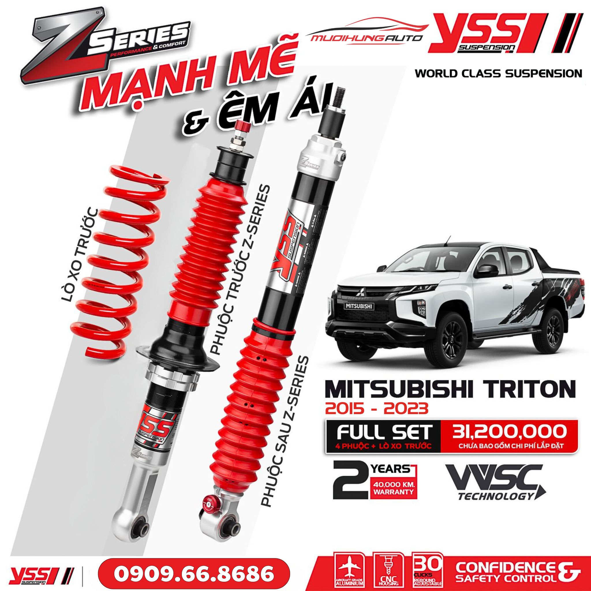 Bộ phuộc giảm xóc YSS Z-SERIES xe Mitsubishi Triton 2015 - 2023