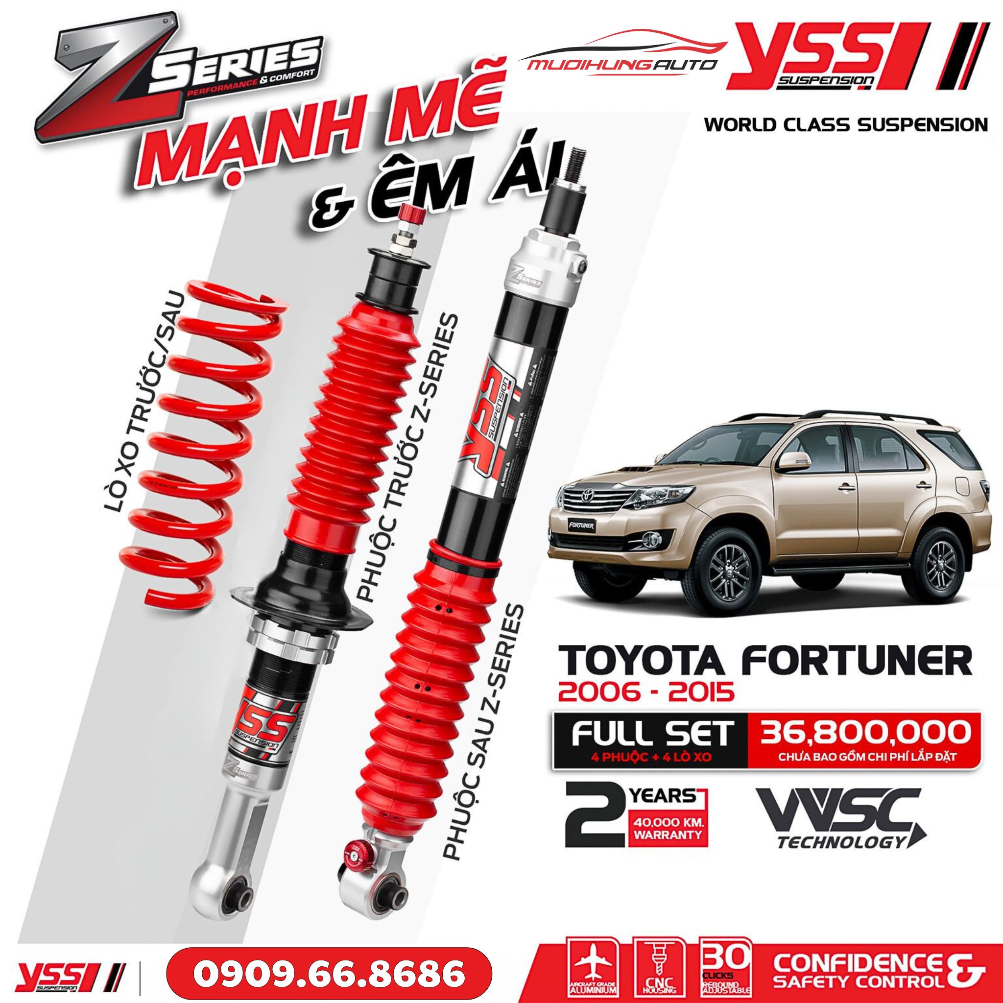 Bộ phuộc giảm xóc YSS Z-SERIES xe Toyota Fortuner 2006 - 2015