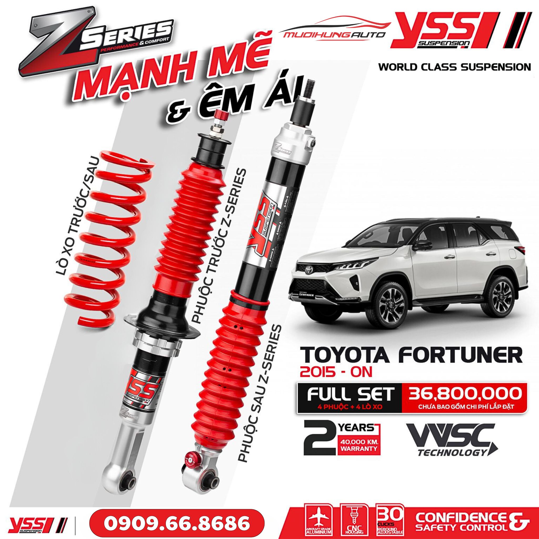 Bộ phuộc giảm xóc YSS Z-SERIES xe Toyota Fortuner 2015 - ON