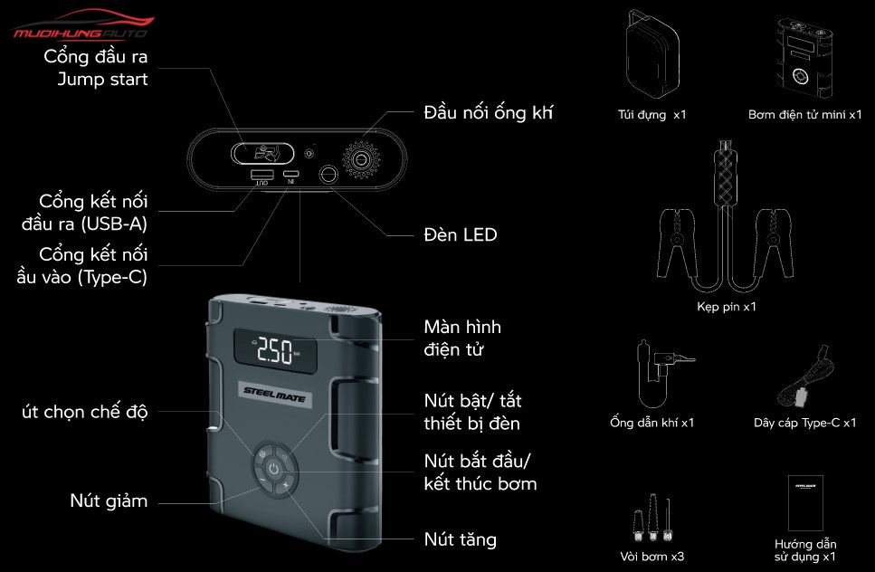 Bơm lốp kích bình ô tô Steelmate T8 Pro