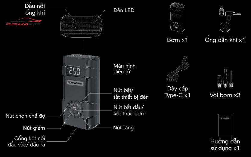 Bơm lốp ô tô Steelmate T8