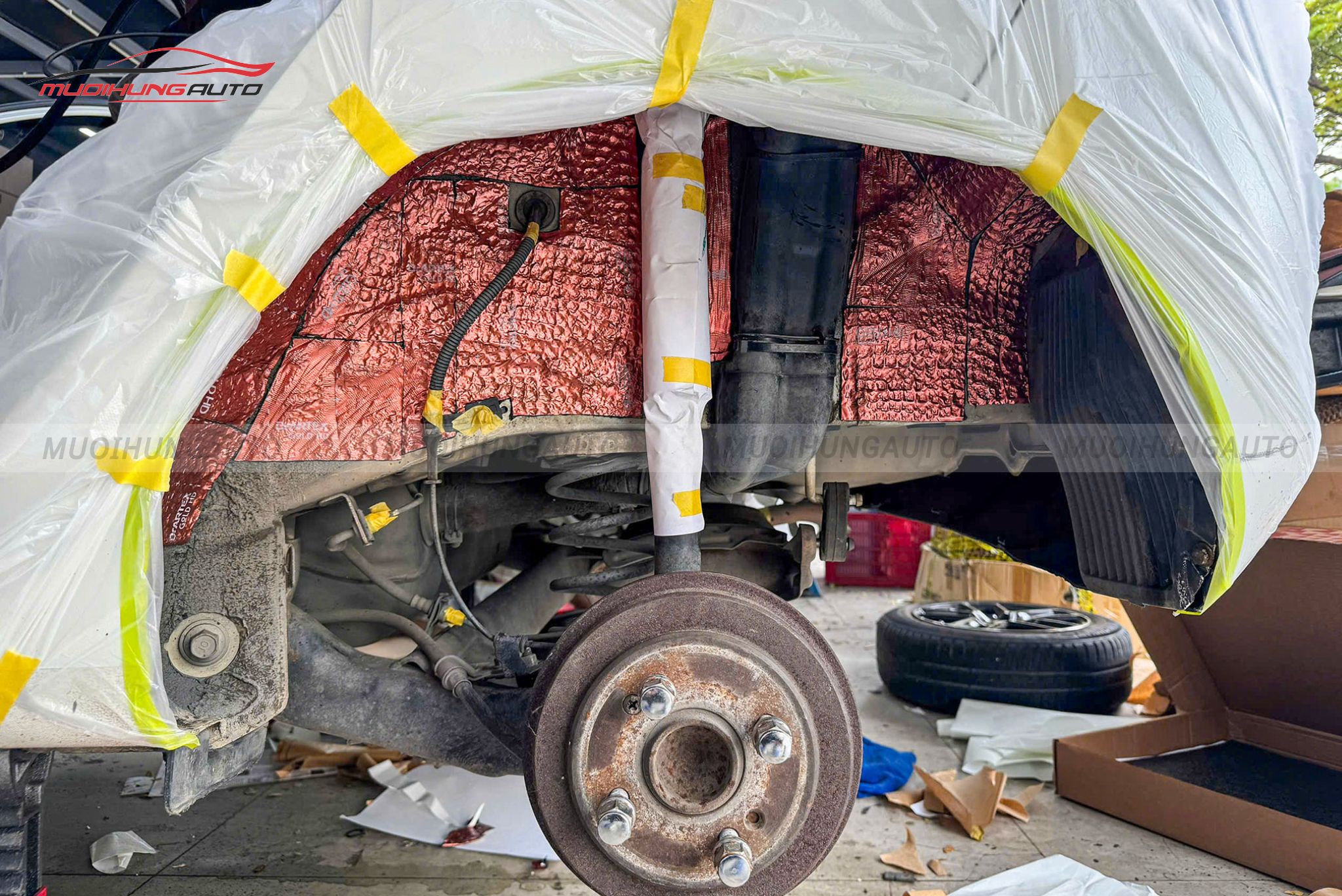 Cách âm chống ồn hốc bánh Kia Morning 2013