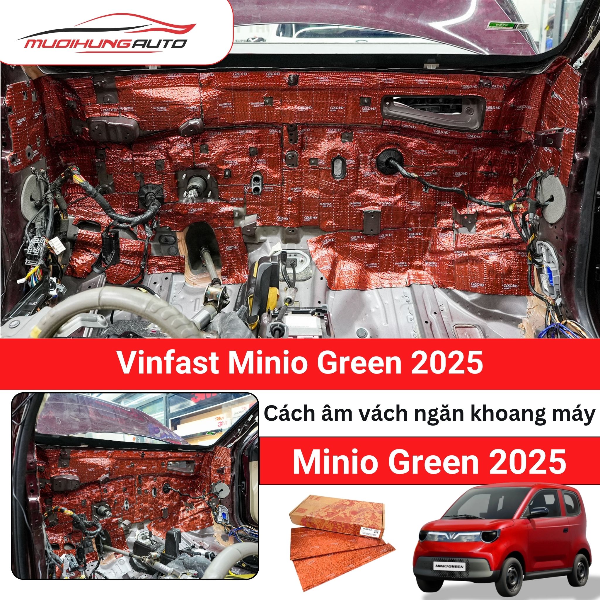 Cách âm vách ngăn khoang máy ô tô Vinfast Minio Green