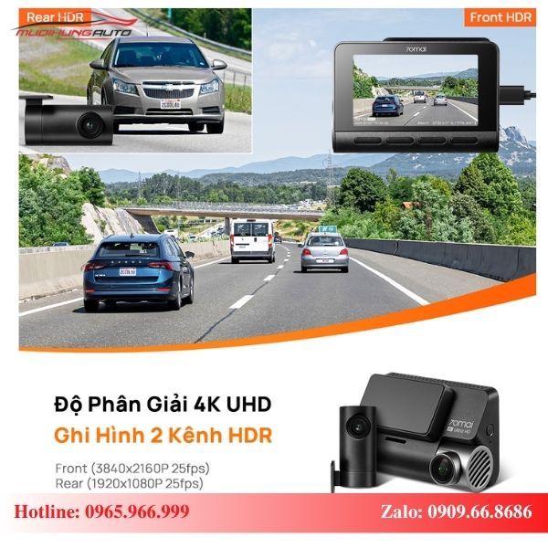 Camera hành trình Xiaomi 70mai A810 ghi hình 2 kênh trước sau
