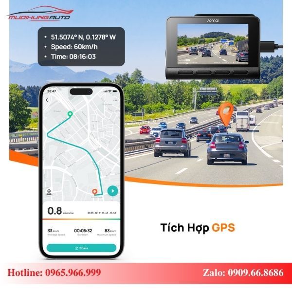 Camera hành trình Xiaomi 70mai A810 tích hợp GPS