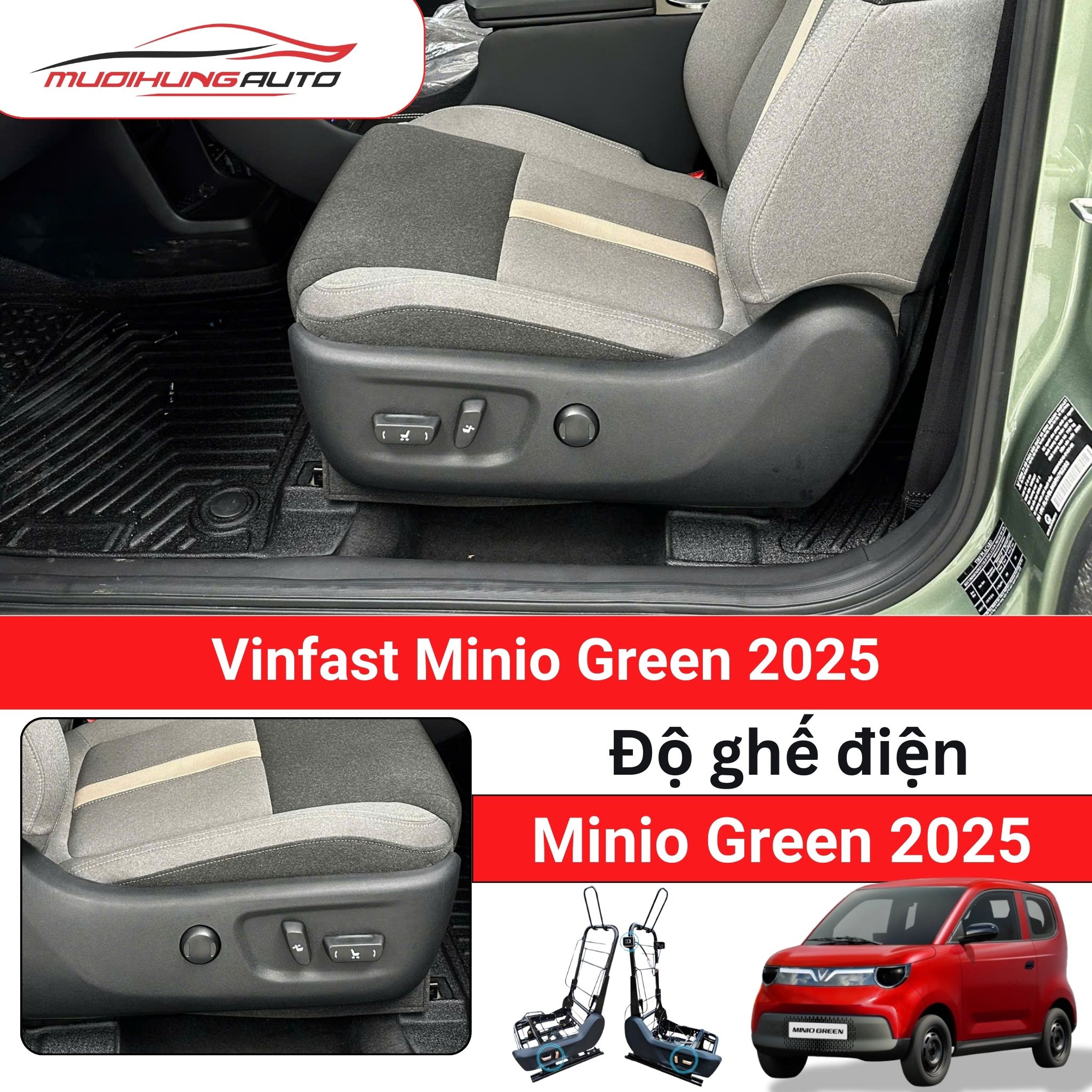 Độ ghế điện cho xe Vinfast Minio Green