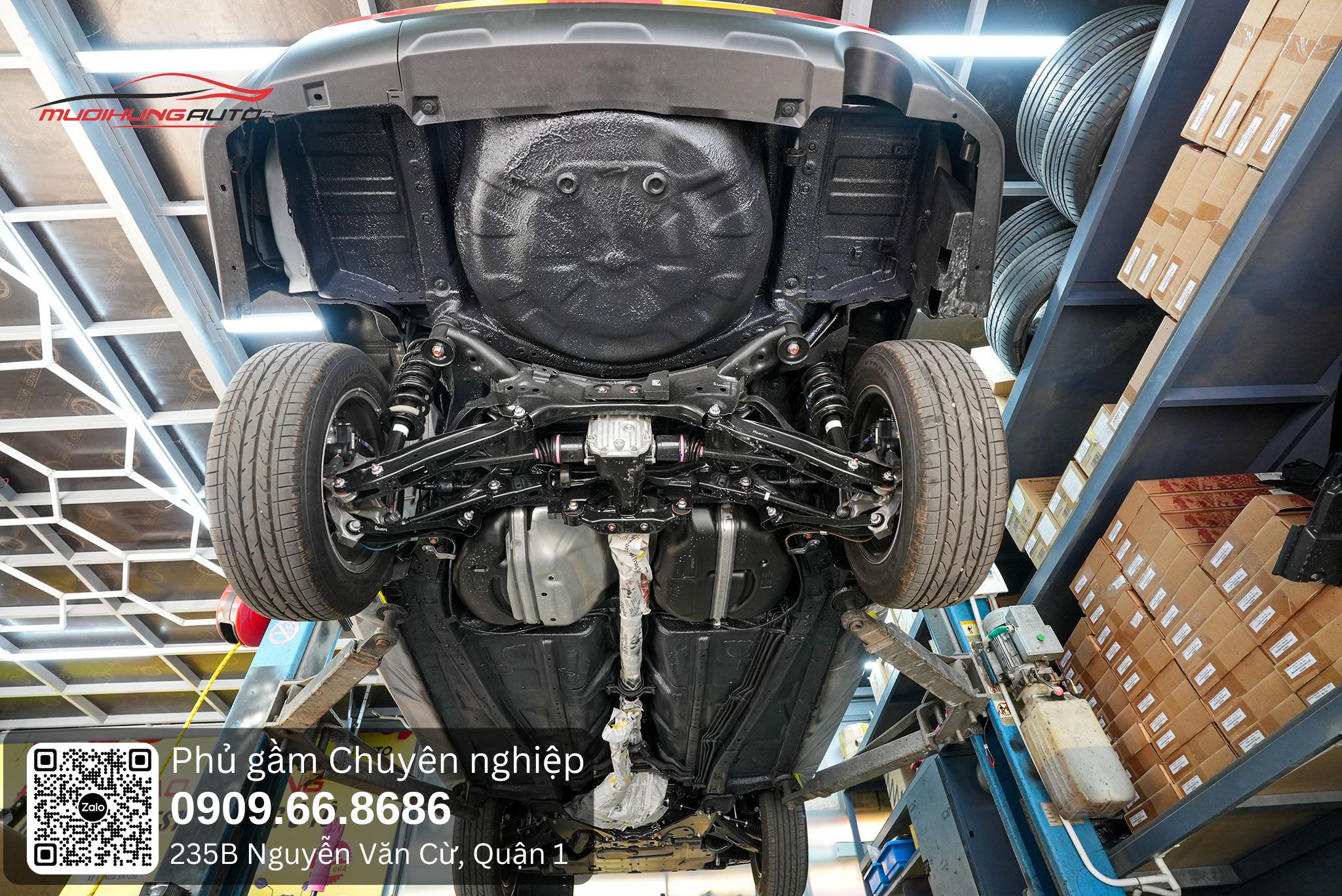 Gầm xe SUV sau khi được phủ gầm hoàn thiện