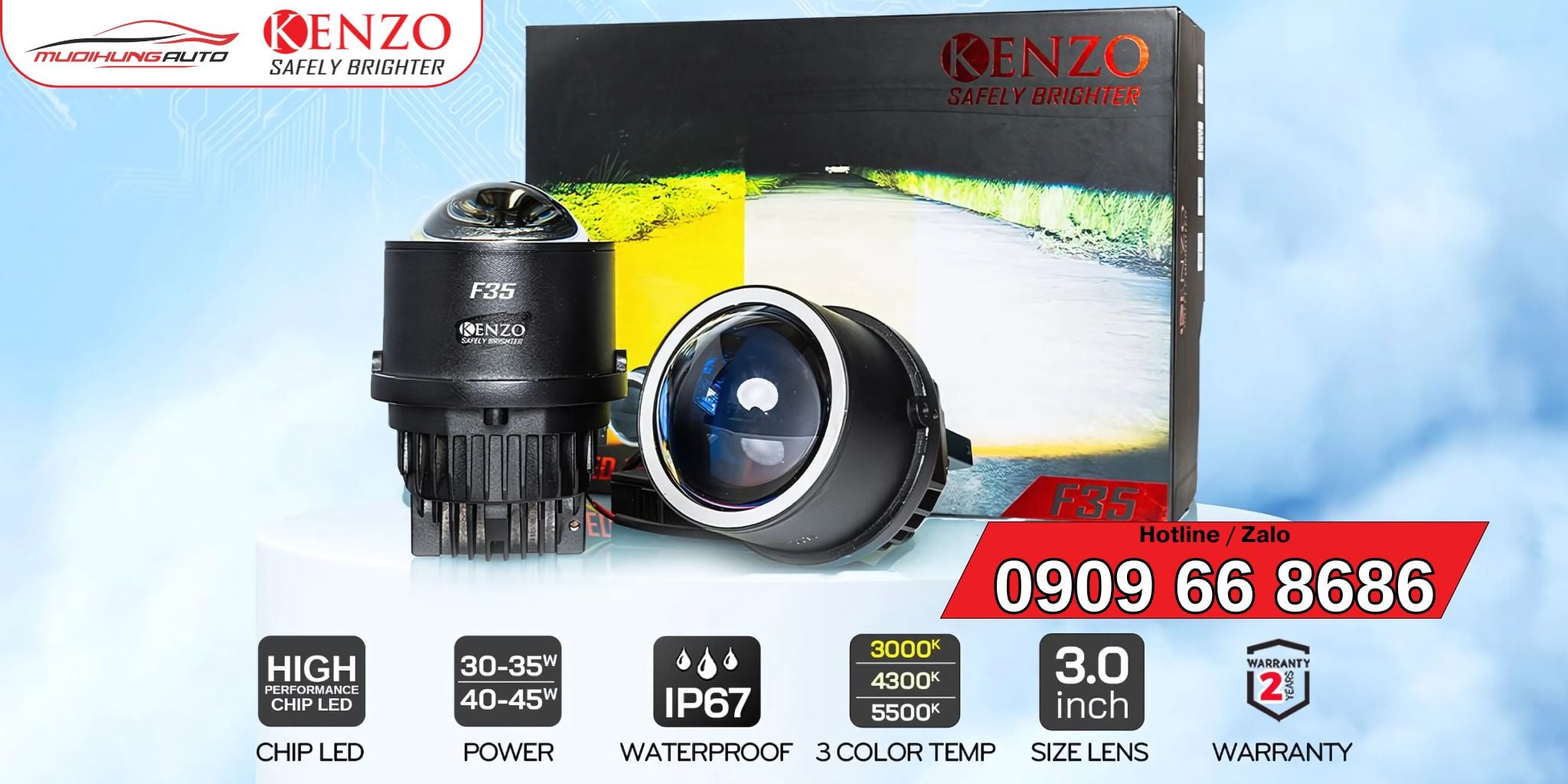 Giá đèn bi gầm Kenzo F35 3.0 inch - 3 chế độ màu