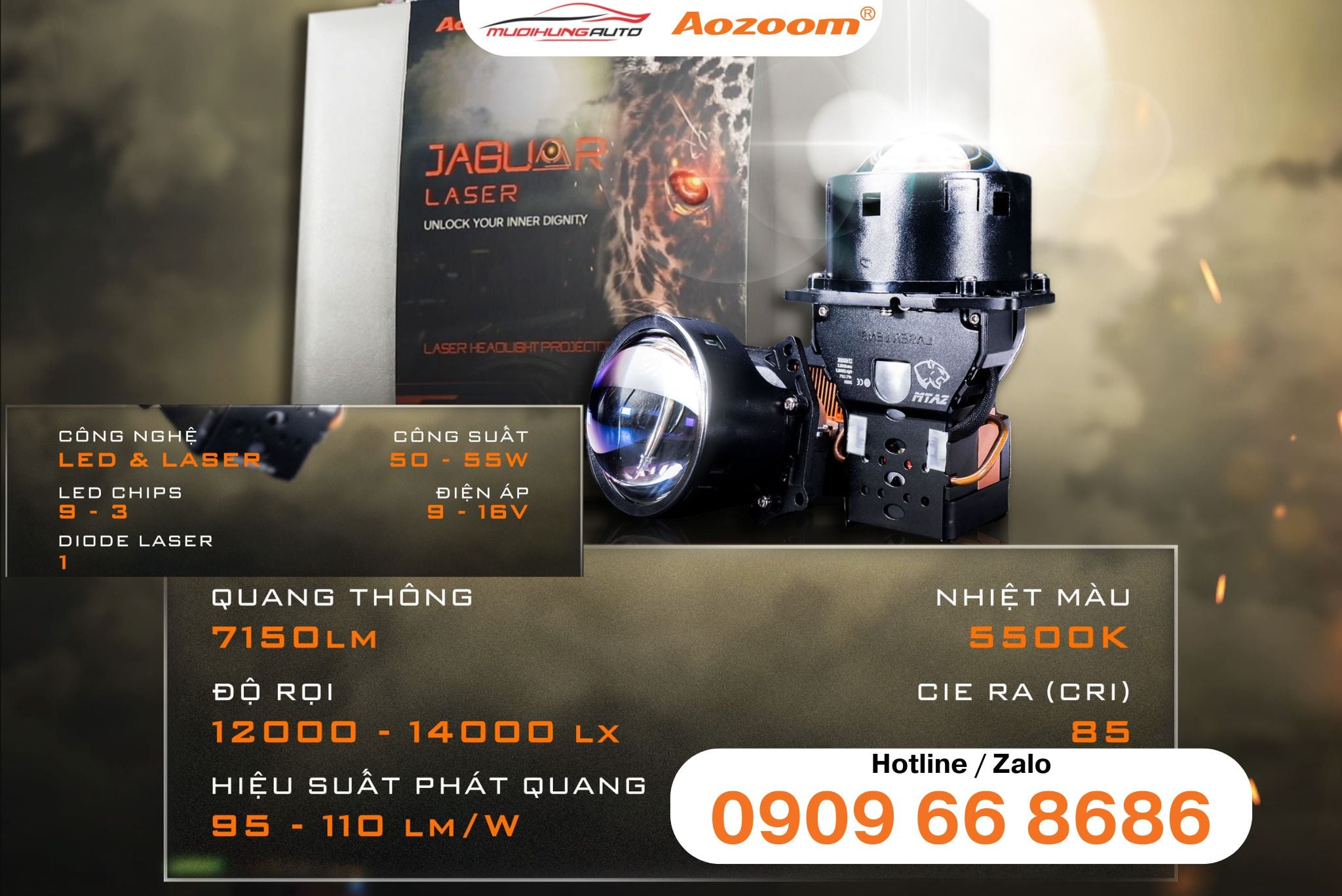 Đèn Bi Laser Aozoom MTAZ Jaguar - Mười Hùng Auto