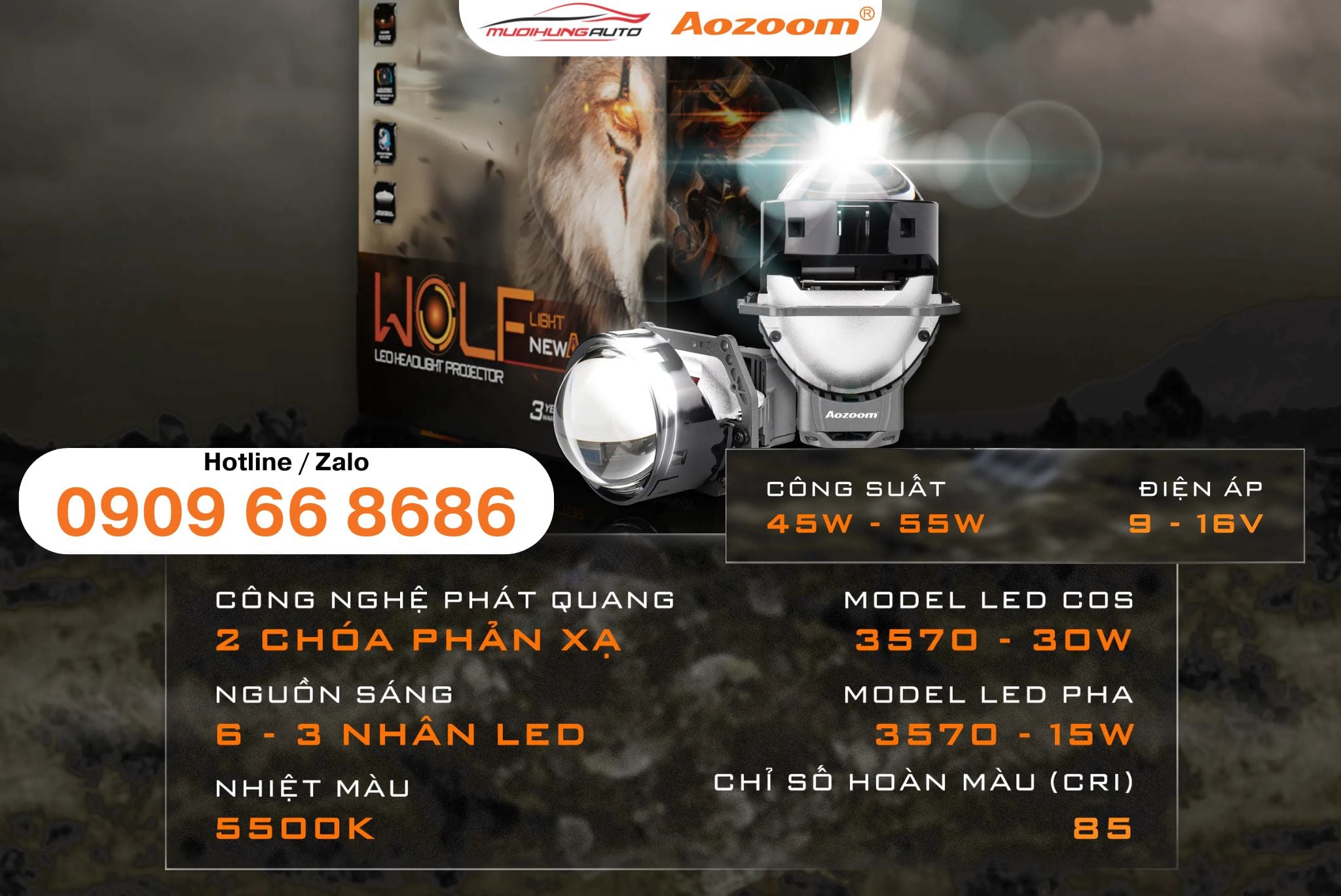 Đèn Bi LED Aozoom MTAZ Wolf New Arrival - Mười Hùng Auto