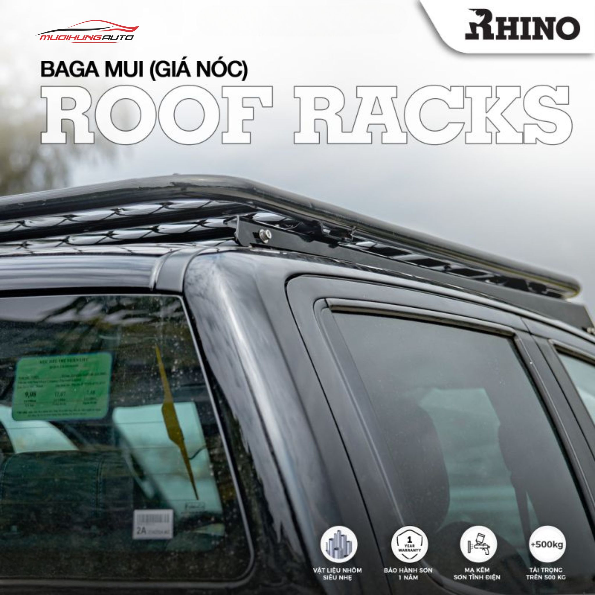 Giá nóc baga mui nhôm Rhino xe bán tải (Mẫu phẳng)