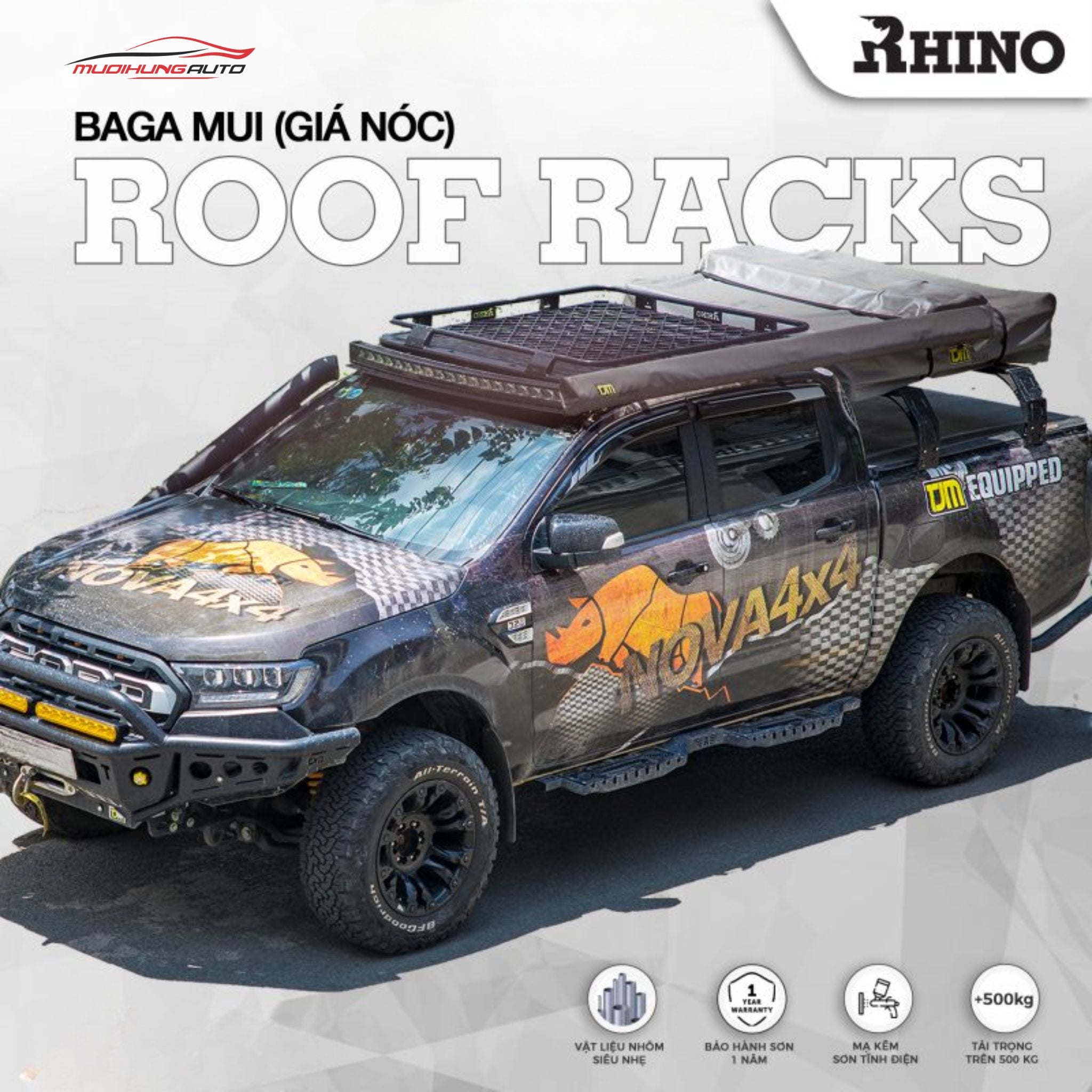 Giá nóc chở hàng nhôm Rhino xe bán tải