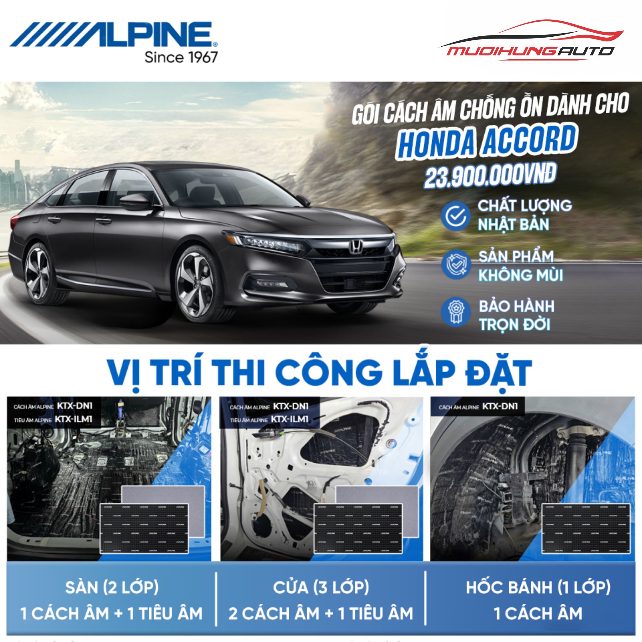 Gói cách âm Alpine cho xe Honda Accord