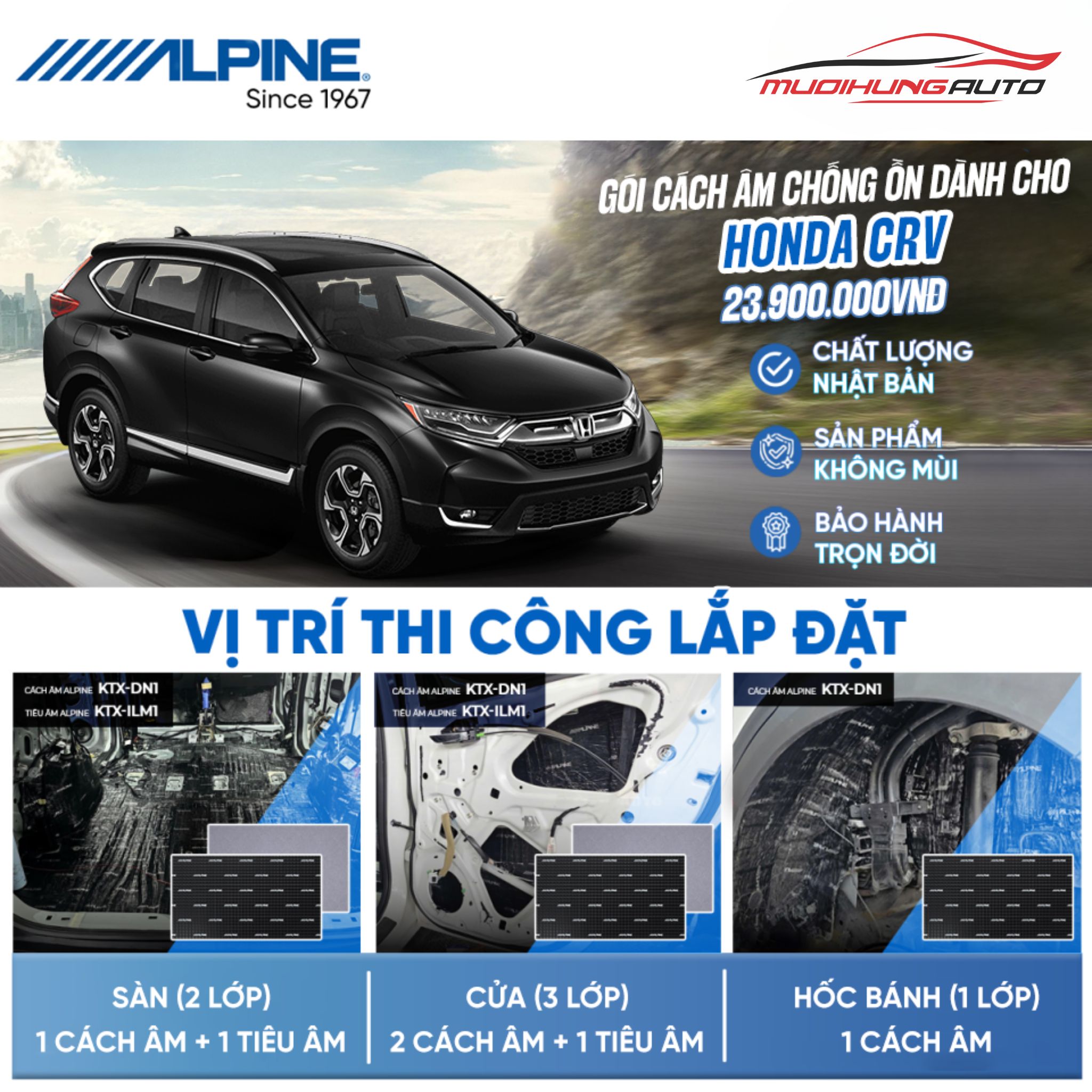 Gói cách âm Alpine cho xe Honda CRV