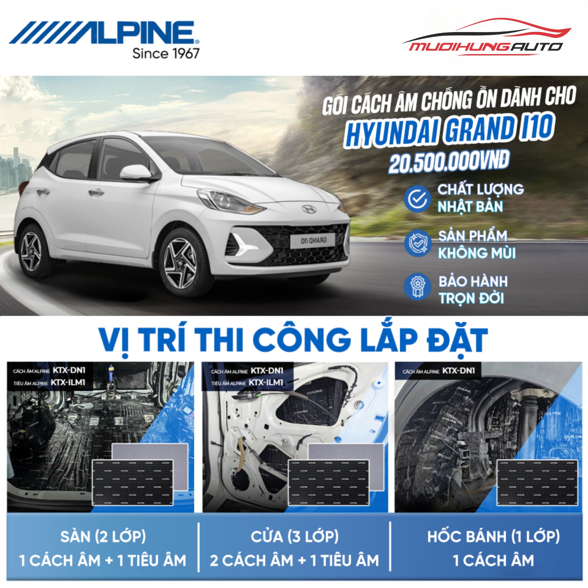 Gói cách âm Alpine cho xe Hyundai i10