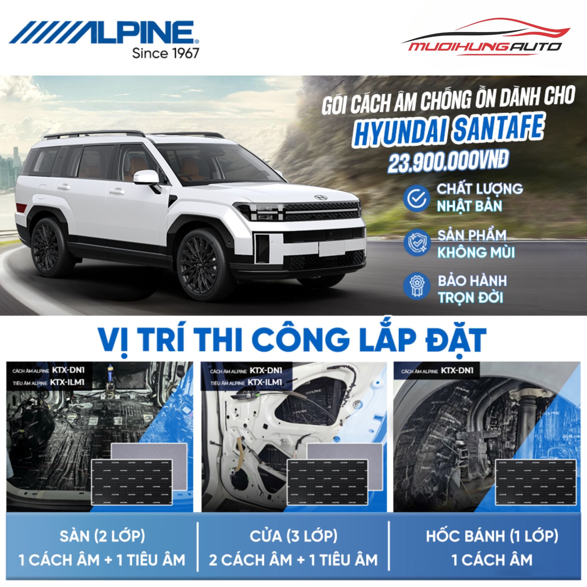 Gói cách âm Alpine cho xe Hyundai Santafe