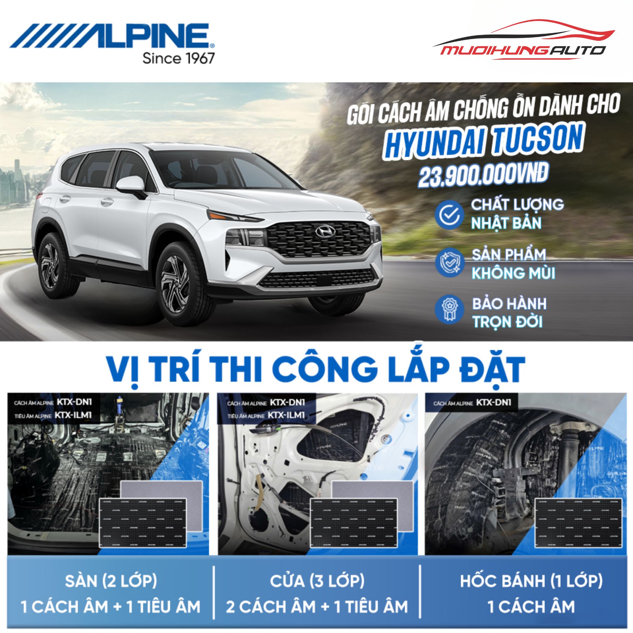 Gói cách âm Alpine cho xe Hyundai Tucson
