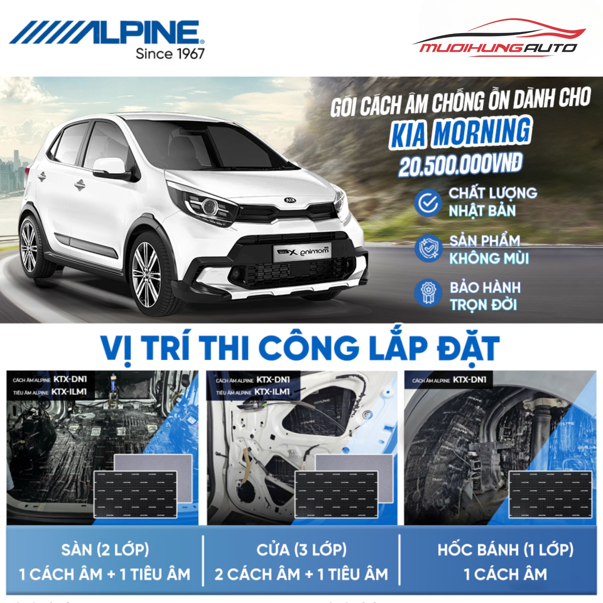 Gói cách âm Alpine cho xe Kia Morning