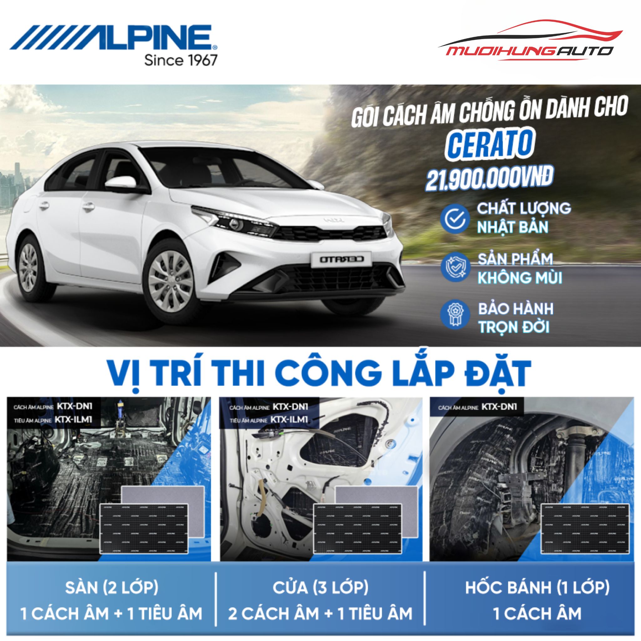 Gói cách âm Alpine cho xe Kia Sorento