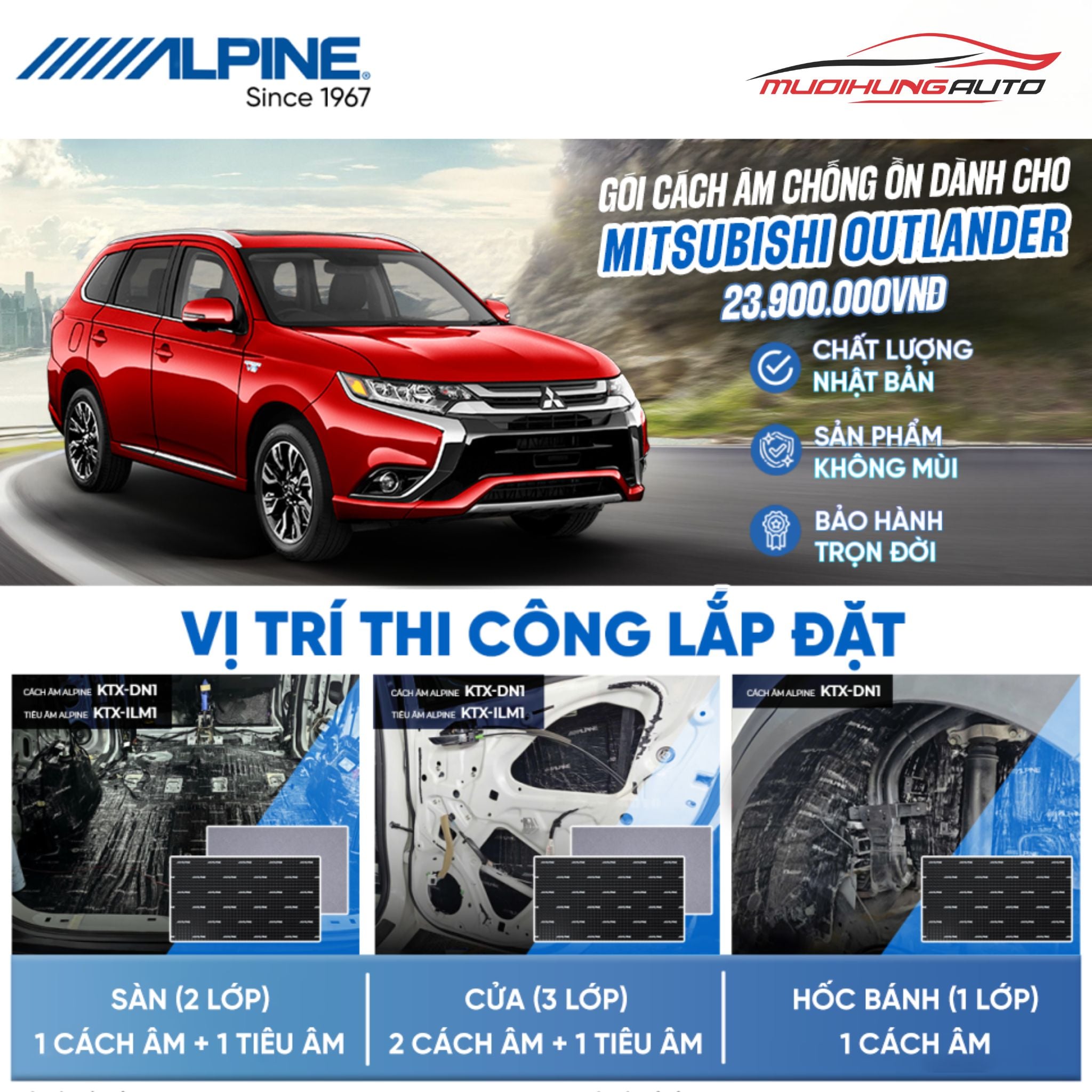 Gói cách âm Alpine cho xe Mitsubishi Outlander