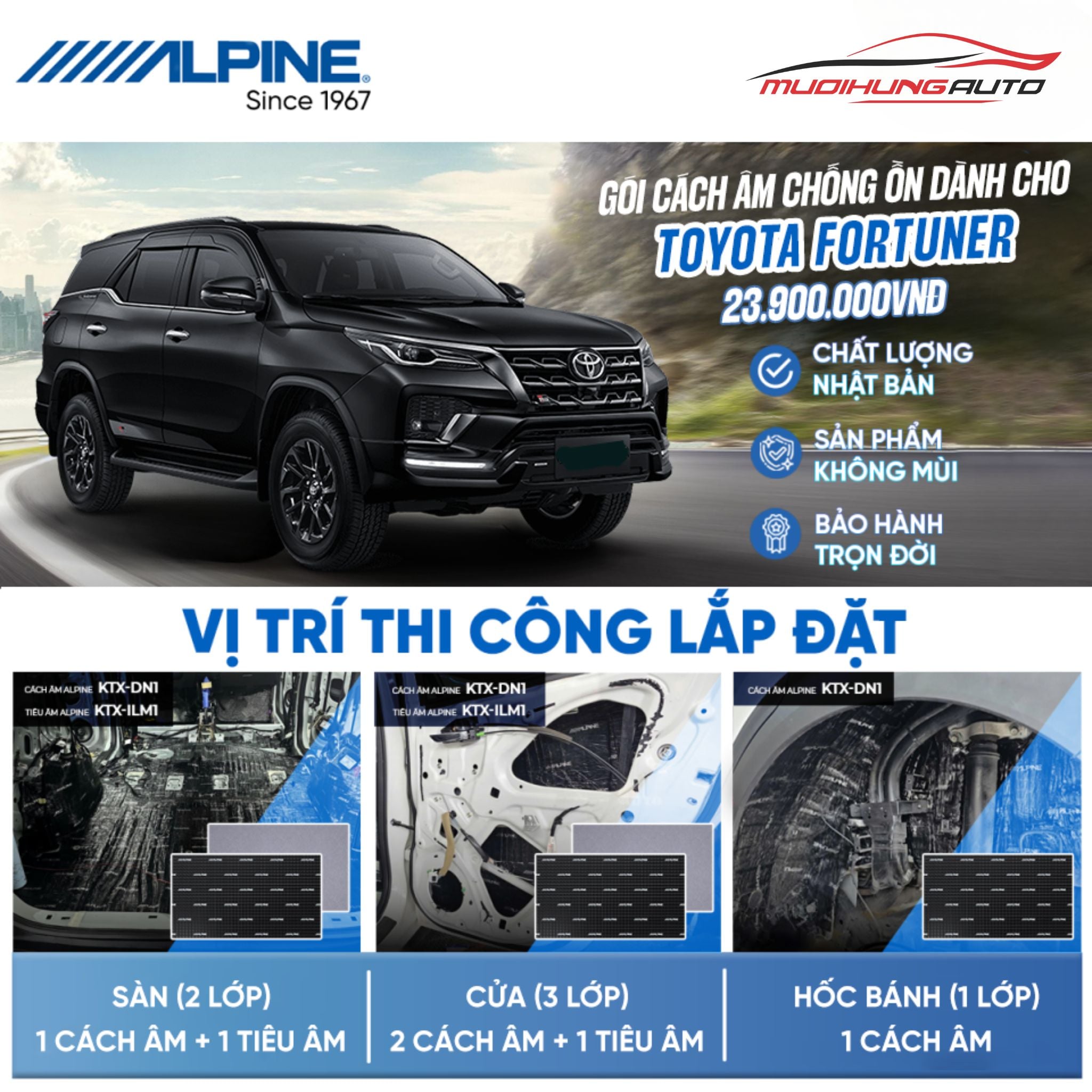 Gói cách âm Alpine cho xe Toyota Fortuner