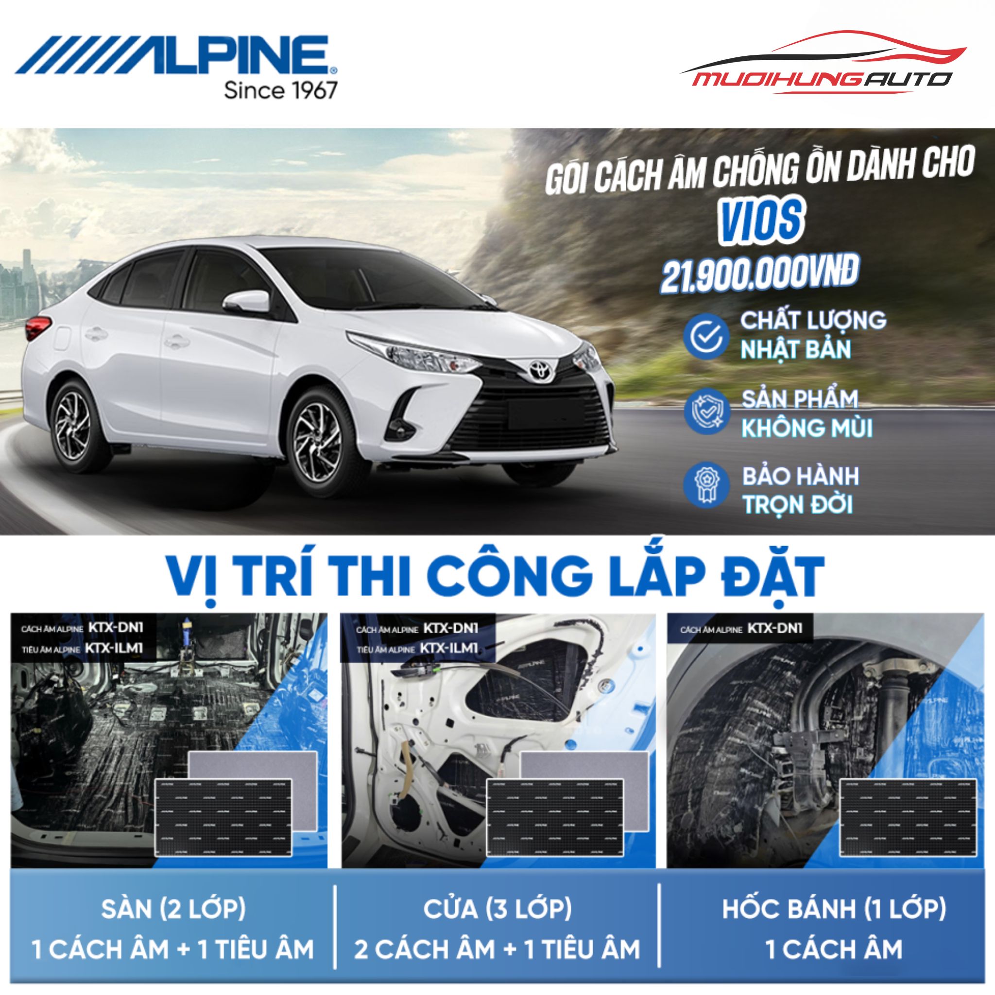Gói cách âm Alpine cho xe Toyota Vios