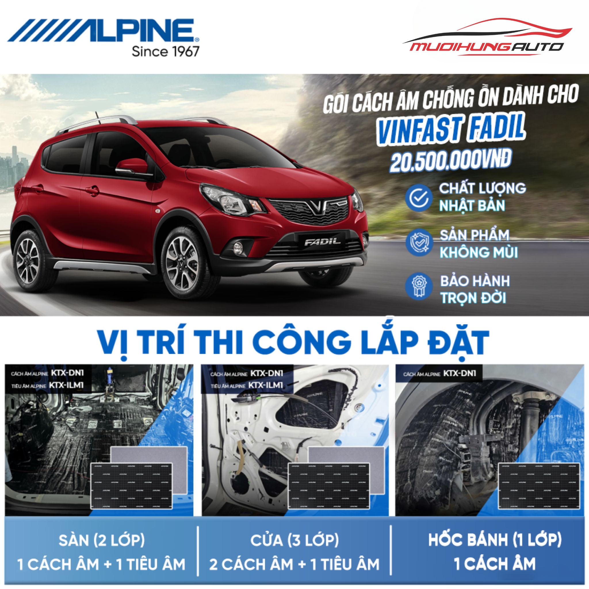 Gói cách âm Alpine cho xe Vinfast Fadil