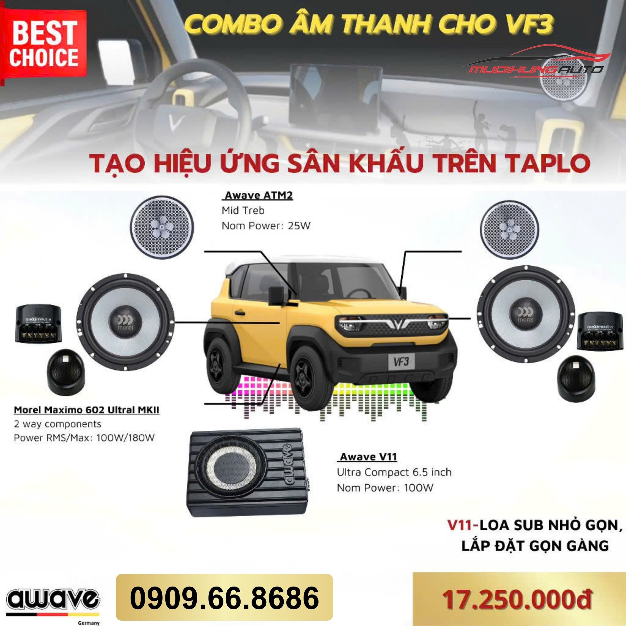 Gói nâng cấp âm thanh Awave cho Vinfast VF3 - Combo 12