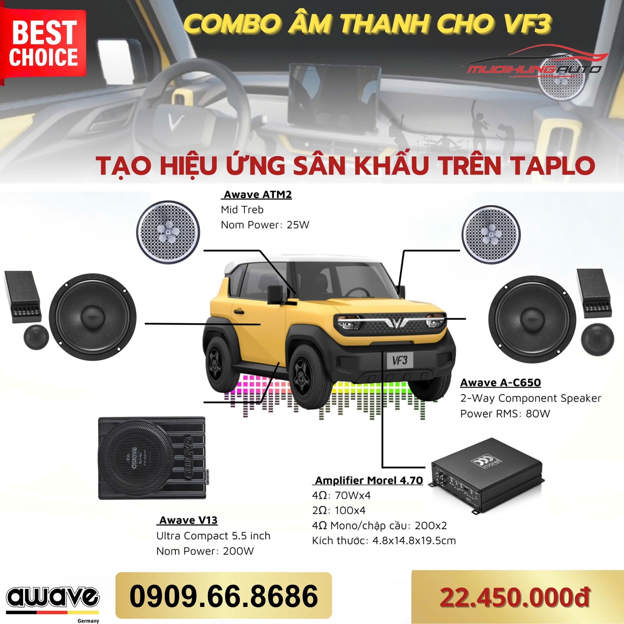 Gói nâng cấp âm thanh Awave cho Vinfast VF3 - Combo 14