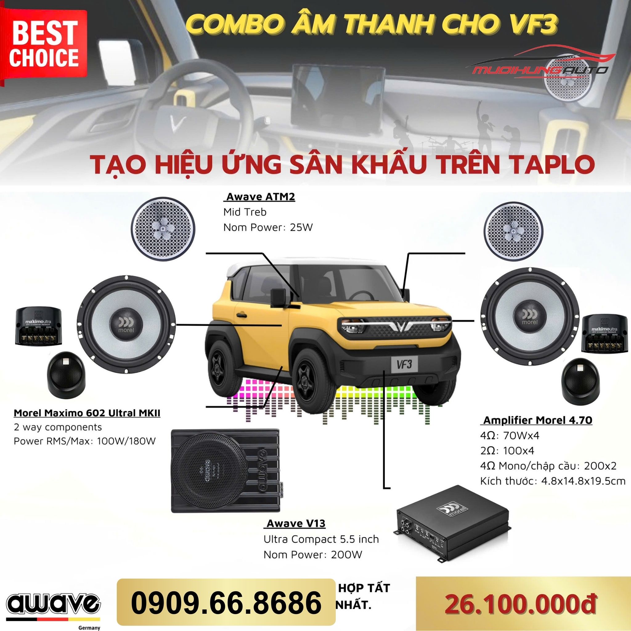 Gói nâng cấp âm thanh Awave cho Vinfast VF3 - Combo 15