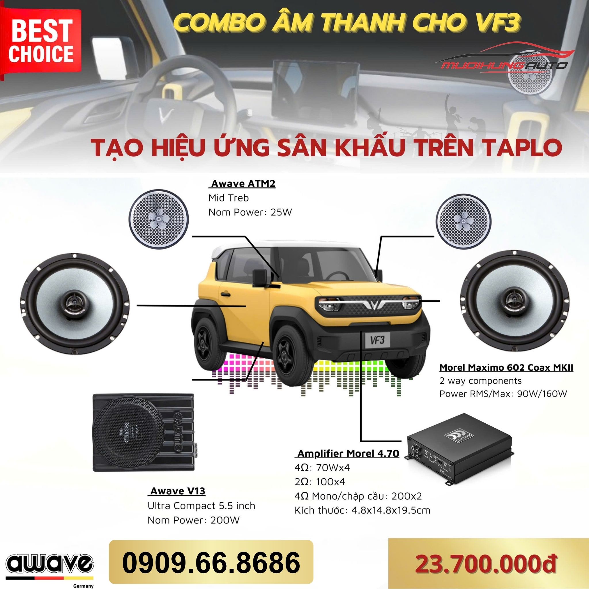 Gói nâng cấp âm thanh Awave cho Vinfast VF3 - Combo 16